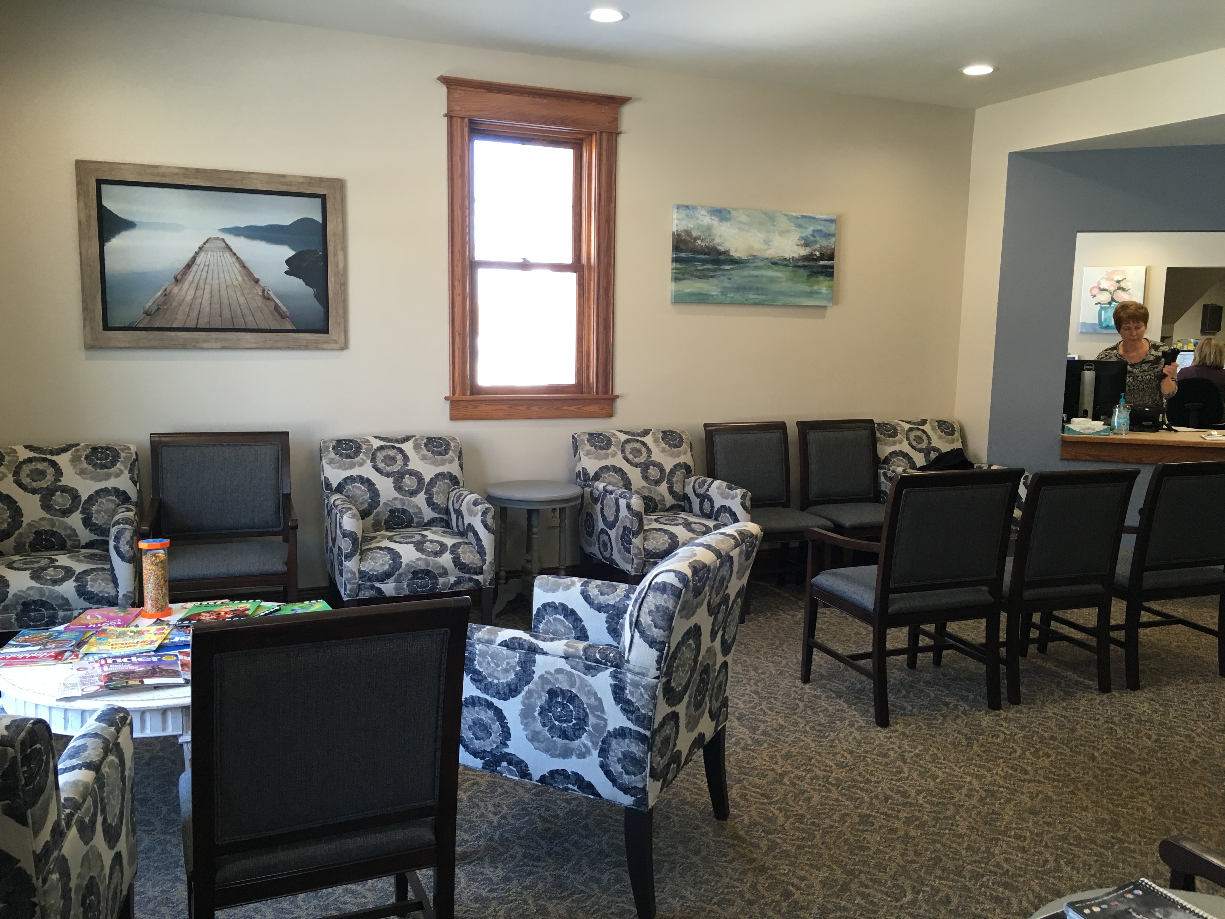 Our waiting room features more seating for patients, a drinking fountain and a new bathroom. Special thanks to Gray's Furniture of Mt. Pleasant and DBI in Lansing for the new furniture.