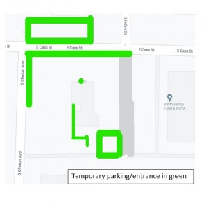 Map for Temporary Parking and Entrances at Koenigsknecht Dentistry